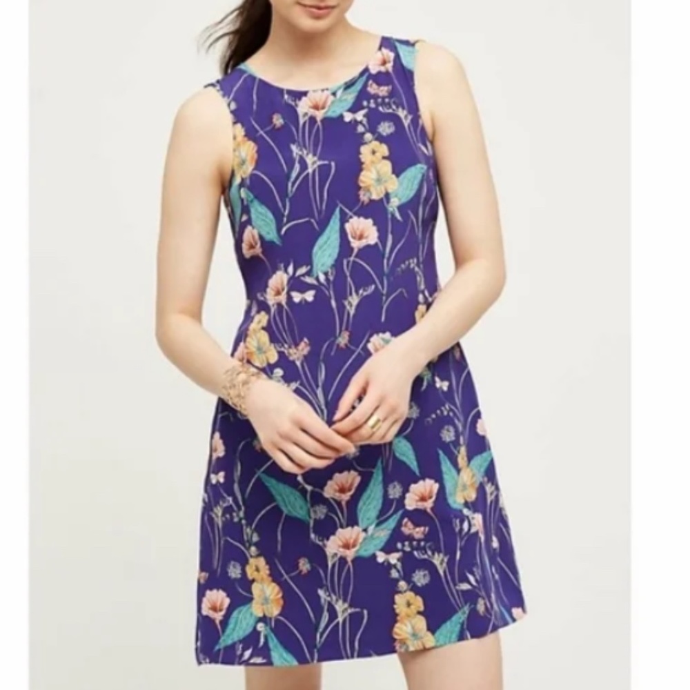 ANTHROPOLOGIE HD in Paris Hidden Isle Silk Floral Print Dress 10